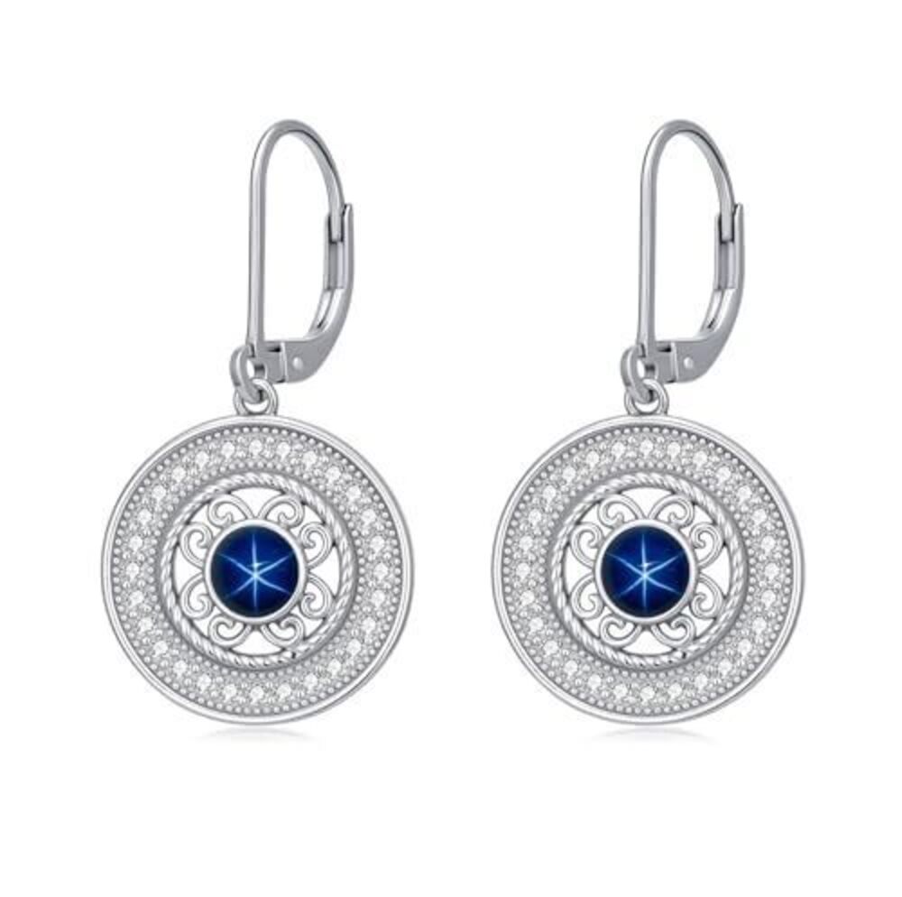 9525 Linde Star Earrings Blue Star Sapphire Dangle Drops Earrings Dainty